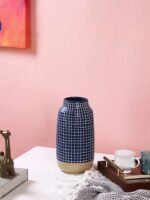 MODERN BLUE AND WHITE GRID-DESIGNED CERAMIC FLOWER VASE - Image 2