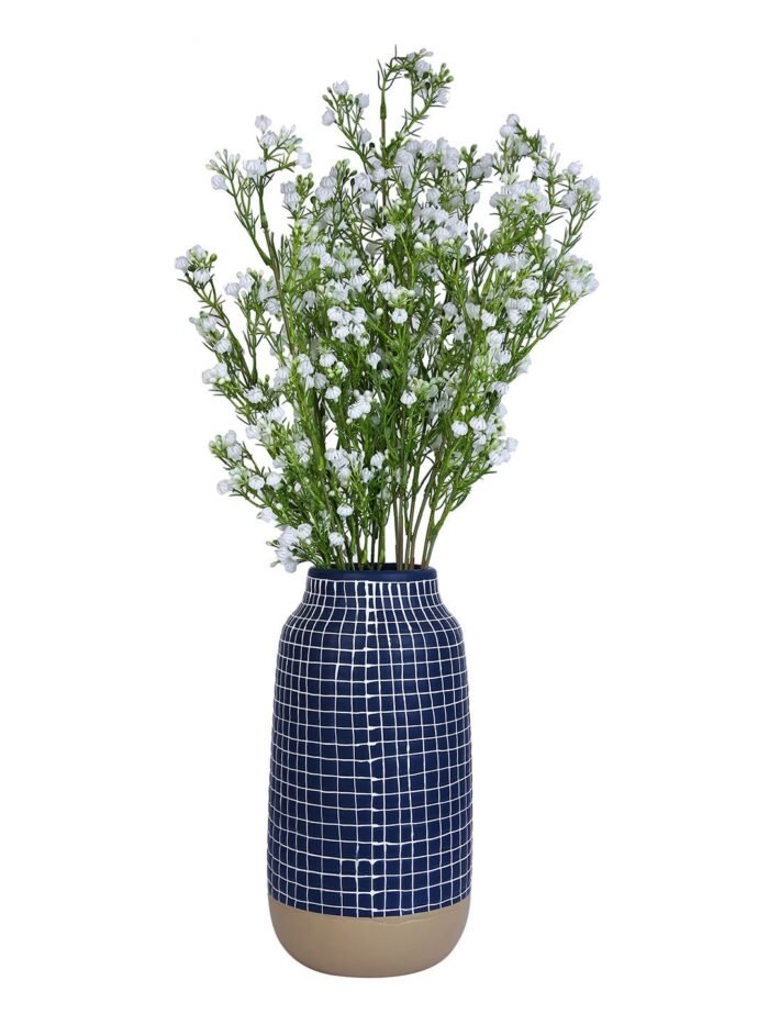 MODERN BLUE AND WHITE GRID-DESIGNED CERAMIC FLOWER VASE - Image 3