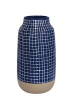MODERN BLUE AND WHITE GRID-DESIGNED CERAMIC FLOWER VASE - Image 4