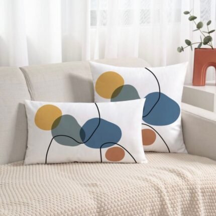 SET OF 2 ABSTRACT GEOMETRIC LINE PRINT PILLOW COVER WITH FILLING