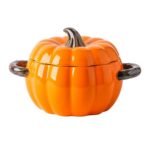 Ceramic Autumn Pumpkin shaped tableware 1,7 Ltr bowl with two handles - Image 2
