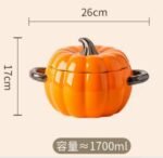 Ceramic Autumn Pumpkin shaped tableware 1,7 Ltr bowl with two handles - Image 7