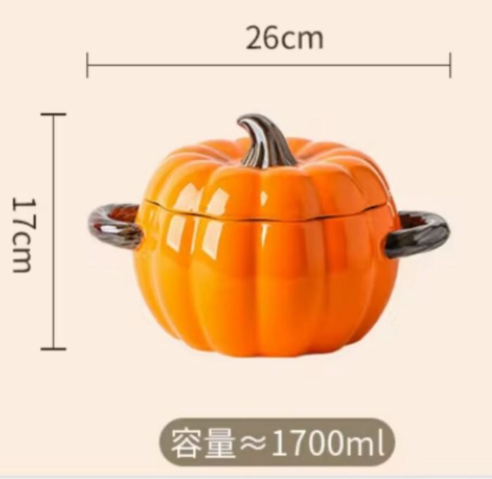 Ceramic Autumn Pumpkin shaped tableware 1,7 Ltr bowl with two handles - Image 7