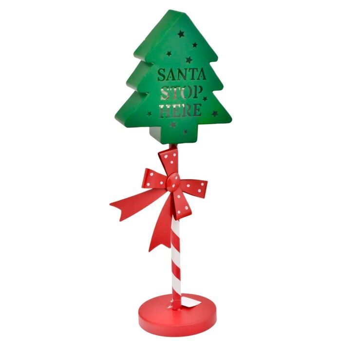 SANTA STOP HERE DECORATIVE SIGN WITH FESTIVE LED LIGHT - Image 2