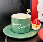 CHRISTMAS CERAMIC CUP SANTA HANDLE WITH SPOON AND PLATE IN A GIFT BOX - Image 2