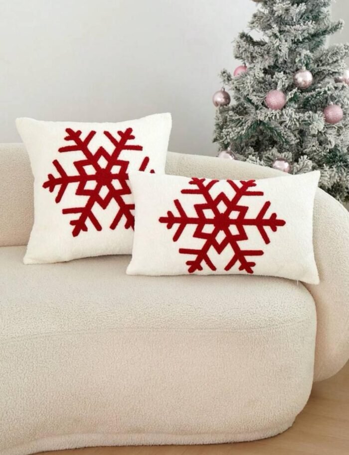 CHRISTMAS EMBROIDERED SNOW FLAKE CUSHION COVER SET OF TWO - Image 2