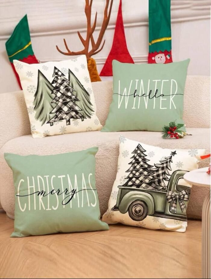SET OF 4 MINT CHRISTMAS CUSHIONS COVERS - Image 2