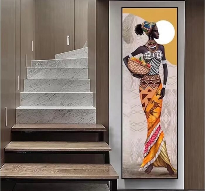 LARGE SIZE PORTRAIT AFRICAN WOMEN FRAMED CANVAS PAINTING - Image 5