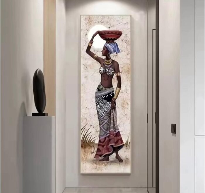 LARGE SIZE PORTRAIT AFRICAN WOMEN FRAMED CANVAS PAINTING - Image 6