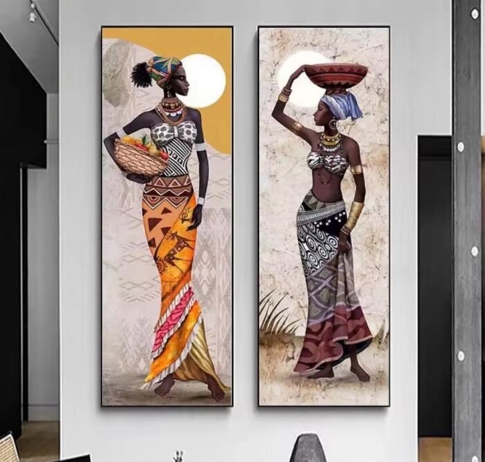 LARGE SIZE PORTRAIT AFRICAN WOMEN FRAMED CANVAS PAINTING - Image 1