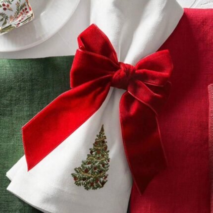 CHRISTMAS VELVET BOW RING NAPKIN HOLDER SET OF 4