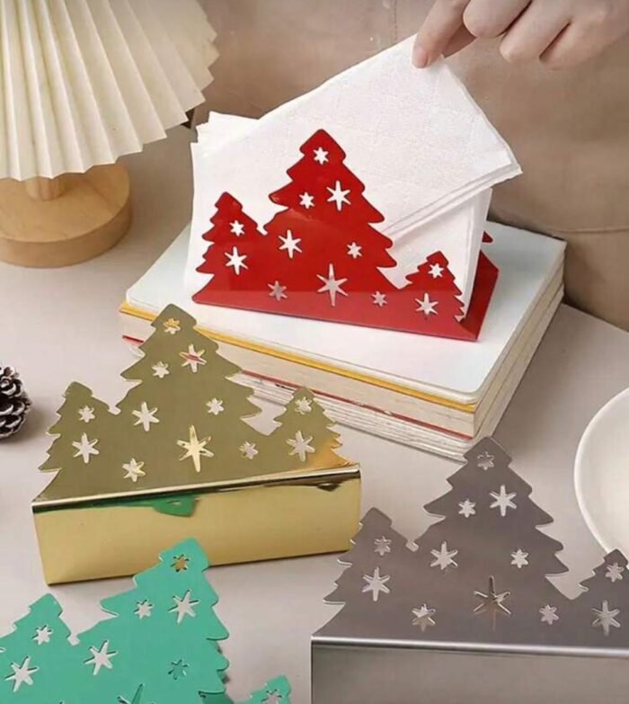METAL RED CHRISTMAS TREE NAPKIN HOLDER - Image 1