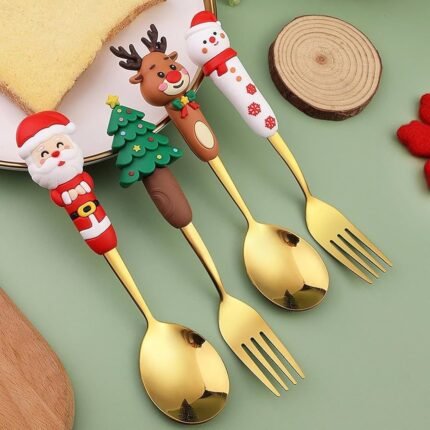 SET OF 4 GOLD CHRISTMAS CUTLERY