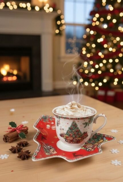CHRISTMAS TREE CUP AND SAUCER INA GIFT BOX