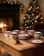 SET OF SIX CHRISTMAS COFFEE CUPS & SAUCERS IN A GIFT BOX