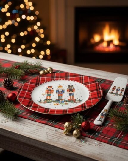 CHRISTMAS PLATE AND KNIFE IN A GIFT BOX