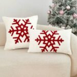 CHRISTMAS EMBROIDERED SNOW FLAKE CUSHION COVER SET OF TWO