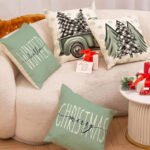 SET OF 4 MINT CHRISTMAS CUSHIONS COVERS