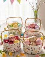 CERAMIC BASKET WITH A BAMBOO WOODEN HANDLE