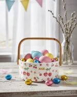 CERAMIC BASKET WITH A BAMBOO WOODEN HANDLE - Image 3