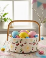 CERAMIC BASKET WITH A BAMBOO WOODEN HANDLE - Image 2