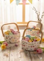 CERAMIC BASKET WITH A BAMBOO WOODEN HANDLE - Image 5