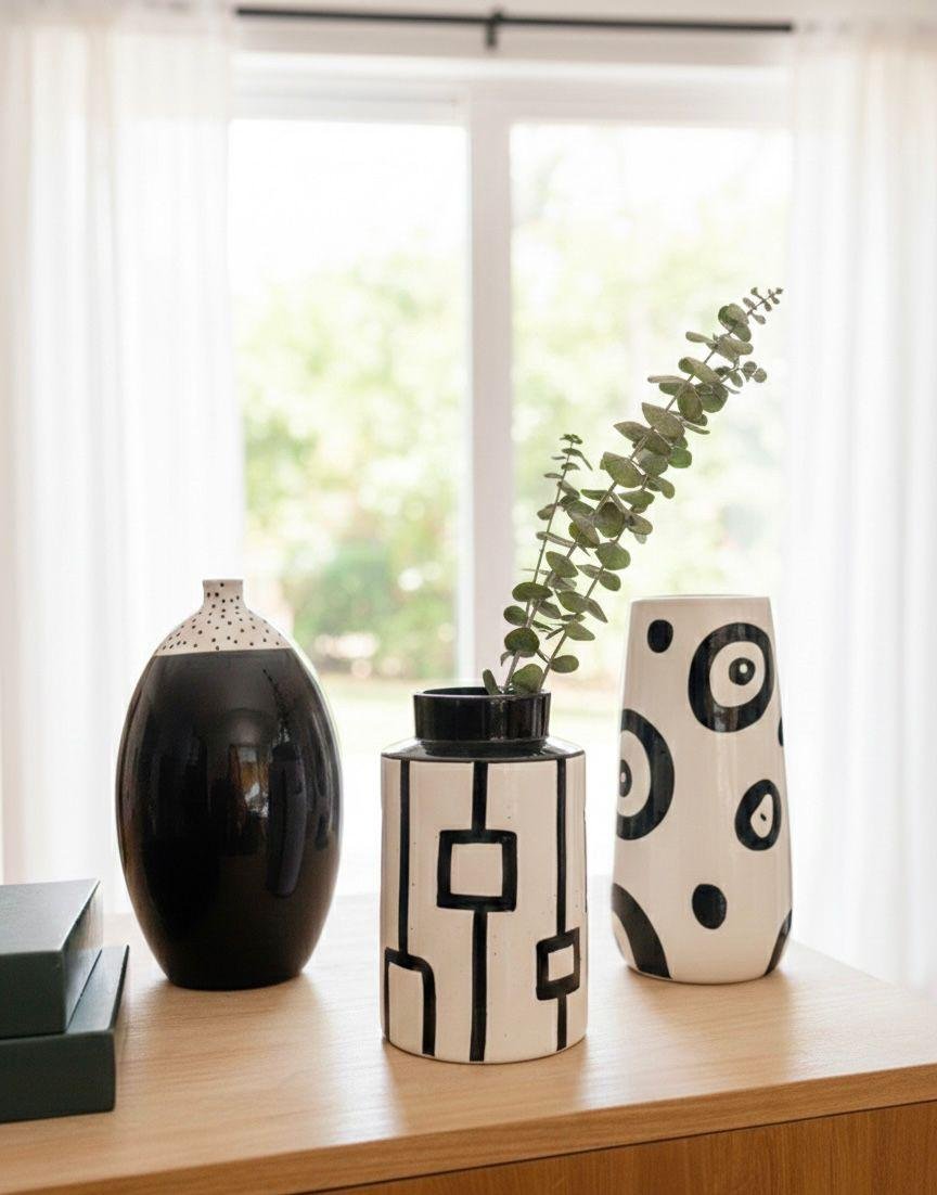 WhatsApp Image 2026-02-11 at 1.04.02 PM (3) BLACK AND WHITE CERAMIC VASE - Image 1