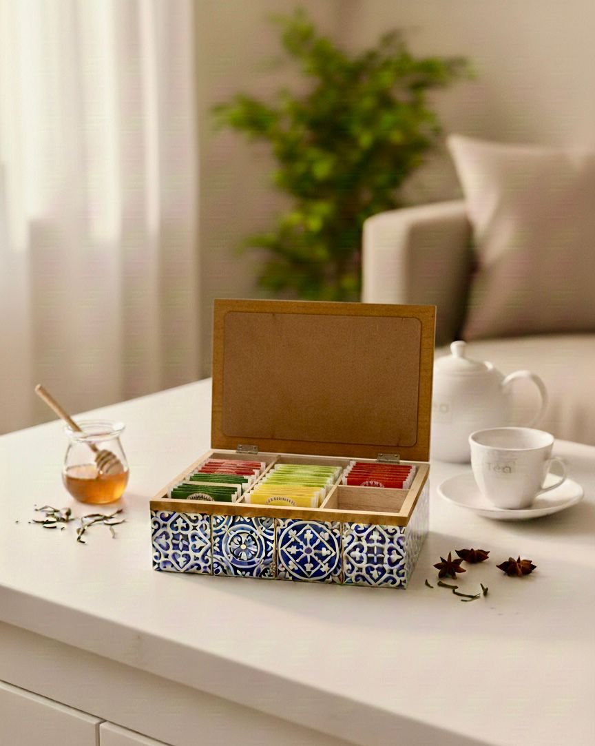 WhatsApp Image 2026-02-18 at 7.27.58 PM BLUE MOSAIC TEA BOX (6 COMPARTMENTS) - Image 1