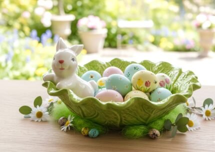 EASTER CABBAGE LEAF CERAMIC BOWL