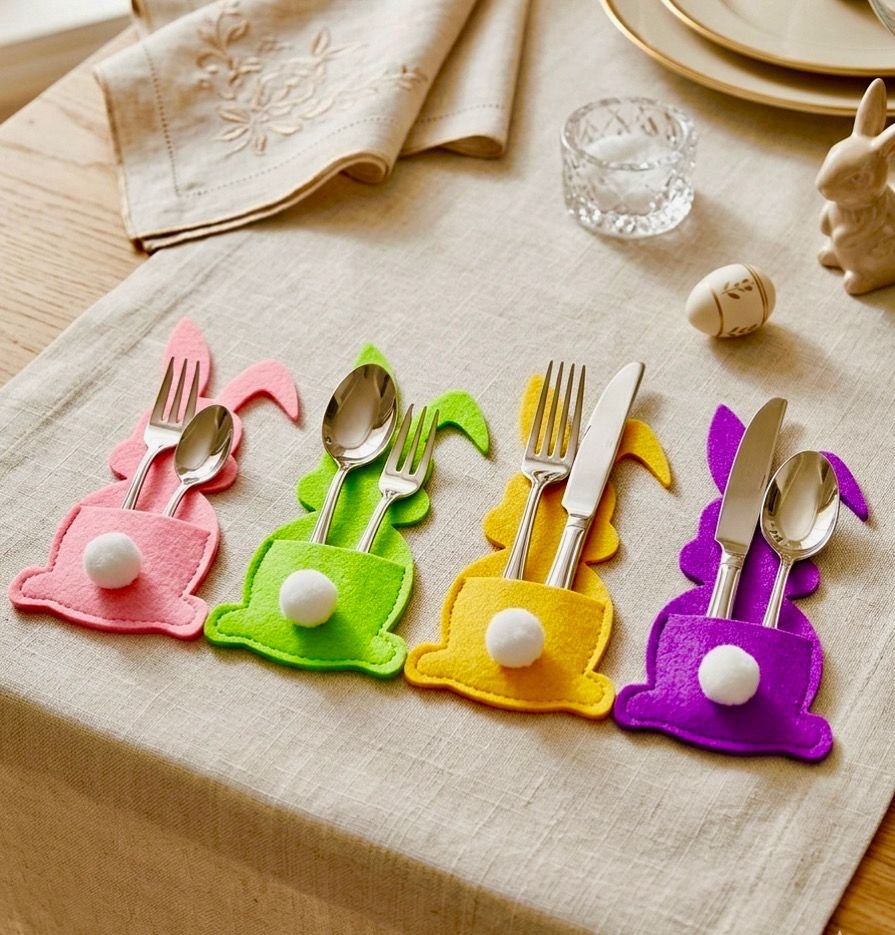 WhatsApp Image 2026-02-28 at 8.35.17 AM EASTER BUNNY CUTLERY HOLDER SET OF 4 (MIXED COLORS) - Image 1