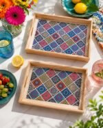MOSAIC BLOOM WOODEN TRAY SET (39.5 X 29.5 CM) & (34 X 24 CM) - Image 11