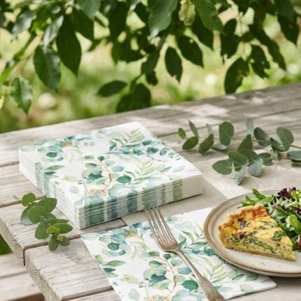 GREEN FLORAL NAPKINS SET OF 20
