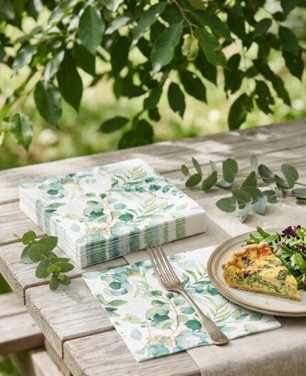GREEN FLORAL NAPKINS SET OF 20
