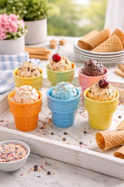 CERAMIC ICE CREAM COLORFUL CUSPS SET OF 6