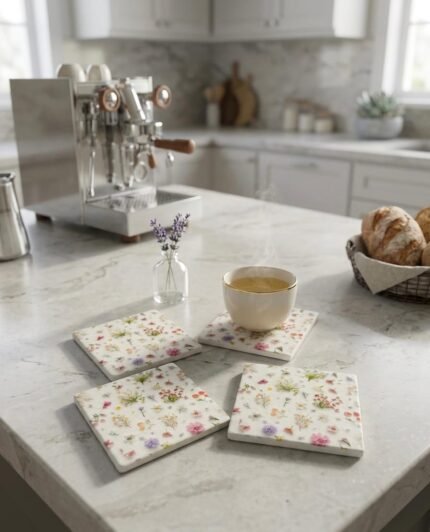 SMALL FLOWERS CERAMIC COASTERS SET OF 4 (10 CM)