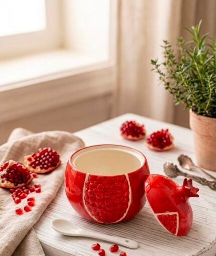 FRUIT CERAMIC JAR WITH SPOON 18 CM ( DIAMETER 15 CM)