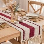 BURGUNDY AND OFF WHITE TABLE RUNNER 200 CM X 30 CM