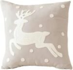 GREY CHRISTMAS PILLOW WITH WHITE DEERS 45 X45