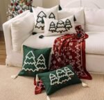 EMBROIDERED GREEN CHRISTMAS TREE CUSHION COVER