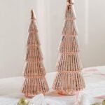 PINK GLASS CHRISTMAS TREE SET WITH LIGHT ( 32X10 & 27X8CM)