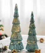 BLUE GLASS CHRISTMAS TREE SET WITH LIGHT (32X10 & 27X8 CM) - Image 2