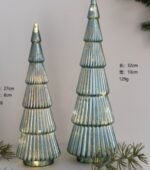 BLUE GLASS CHRISTMAS TREE SET WITH LIGHT (32X10 & 27X8 CM) - Image 3