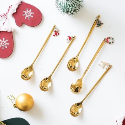 CHRISTMAS TEA COFFEE SPOON SET OF SIX - DANCING MOTIF