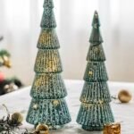 BLUE GLASS CHRISTMAS TREE SET WITH LIGHT (32X10 & 27X8 CM)
