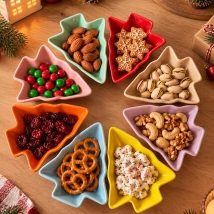 CHRISTMAS TREE COLORFUL CERAMIC BOWLS SET OF 8
