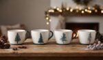 WHITE MUGS WITH GREEN TREE SET OF 4 500ML