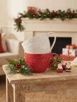 RED AND WHITE BOWLS SNOWFLAKES 540ML SET OF 2 11.8X8.4 CM