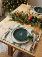 GREEN GLOSSY PLATE WITH WHITE TREE SET OF 6 (21 CM) AND 6 BIG OFF WHITE PLATES 27 CM - Image 2