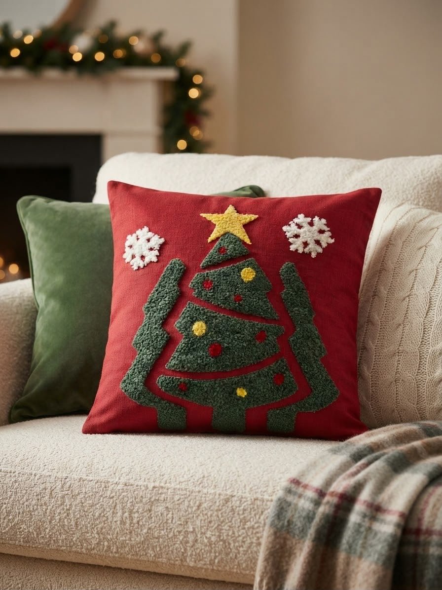 WhatsApp Image 2026-10-18 at 8.52.40 PM (2) RED PILLOW WITH EMBROIDERED GREEN TREE WITH FILLING 45 x 45 cm - Image 1