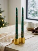 DESIGNED CHRISTMAS CANDLES GREEN SET OF 2
